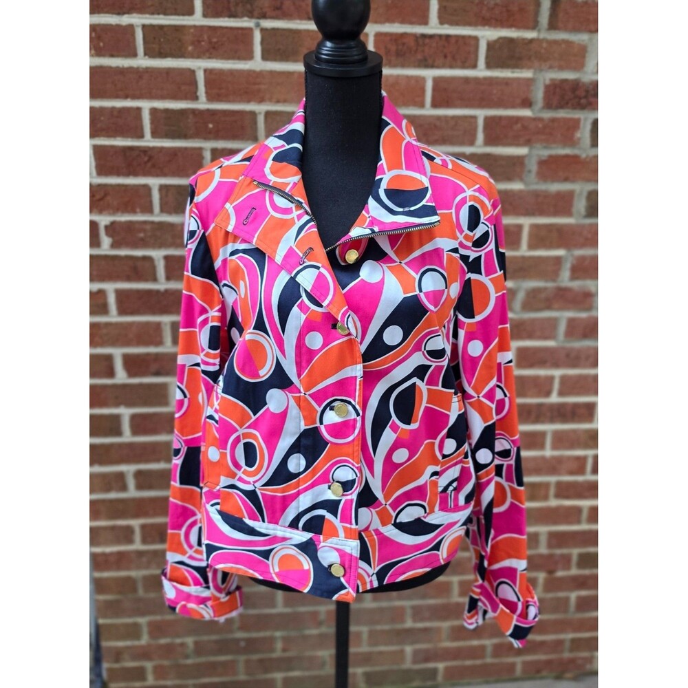 Jones New York Country Womens XL Jacket Pink Orange Psychedelic Print Retro Mod